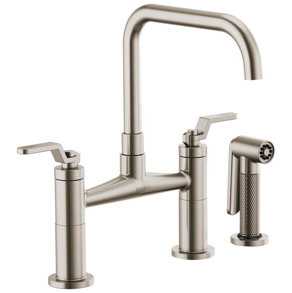 Brizo - Litze Bridge Faucet with Square Spout and Industrial Handle - Stainless
