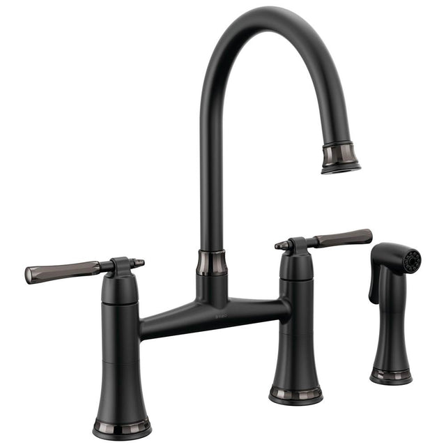 Brizo - The TulhamE Kitchen Collection by Brizo Bridge Kitchen Faucet with Side Spray - Matte Black  With  Brilliance Black Onyx