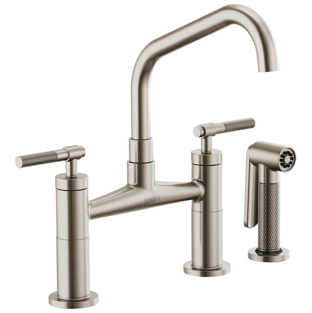 Brizo - Litze Bridge Faucet with Angled Spout and Knurled Handle - Stainless
