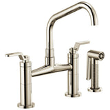 Brizo - Litze Bridge Faucet with Angled Spout and Industrial Handle - Polished Nickel