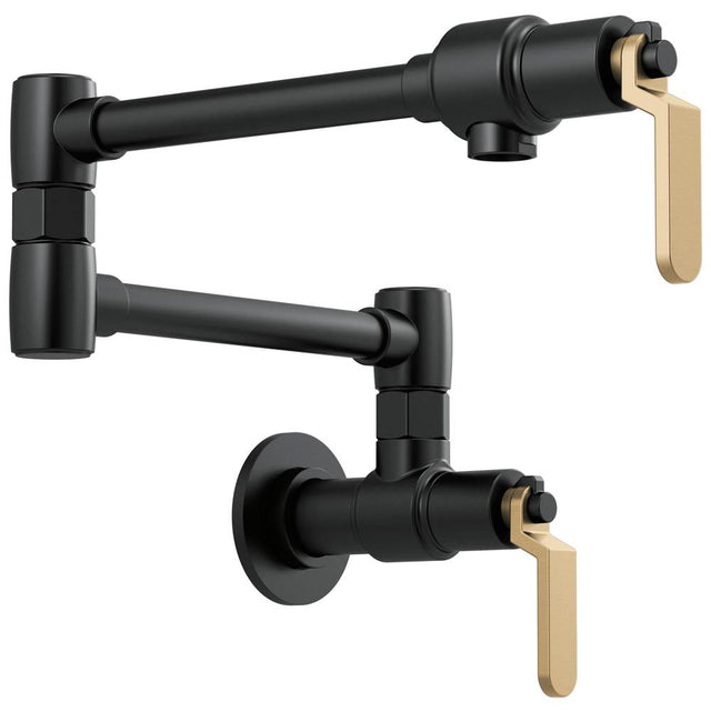 Brizo - Litze Wall Mount Pot Filler with Industrial Handle Kit - Matte Black With Luxe Gold