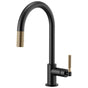 Brizo - Litze Pull-Down Faucet with Arc Spout and Knurled Handle - Matte Black With Luxe Gold