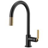 Brizo - Litze Pull-Down Faucet with Arc Spout and Industrial Handle - Matte Black With Luxe Gold