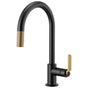 Brizo - Litze Pull-Down Faucet with Arc Spout and Industrial Handle - Matte Black With Luxe Gold