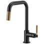 Brizo - Litze Pull-Down Faucet with Square Spout and Knurled Handle - Matte Black With Luxe Gold
