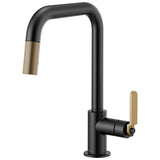 Brizo - Litze Pull-Down Faucet with Square Spout and Industrial Handle - Matte Black With Luxe Gold