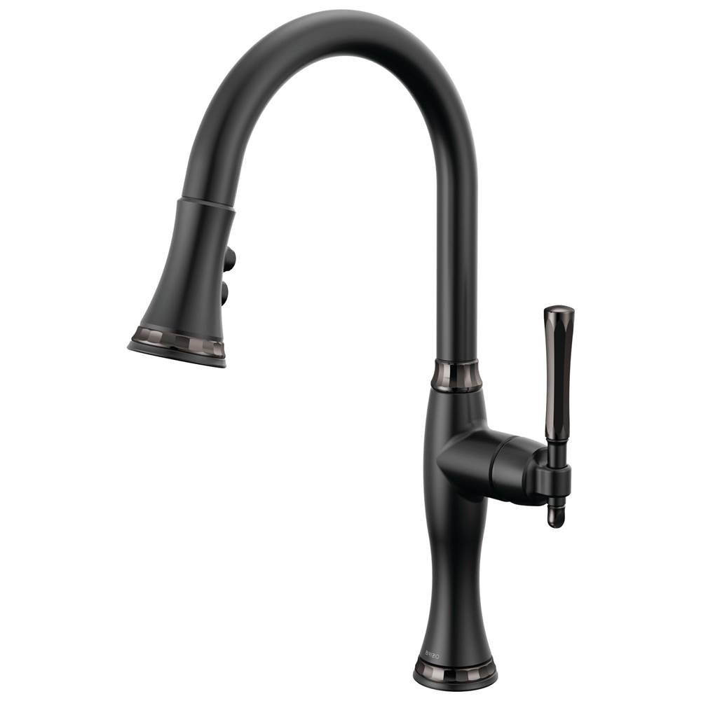 Brizo - The TulhamE Kitchen Collection by Brizo Pull-Down Kitchen Faucet - Matte Black  With  Brilliance Black Onyx