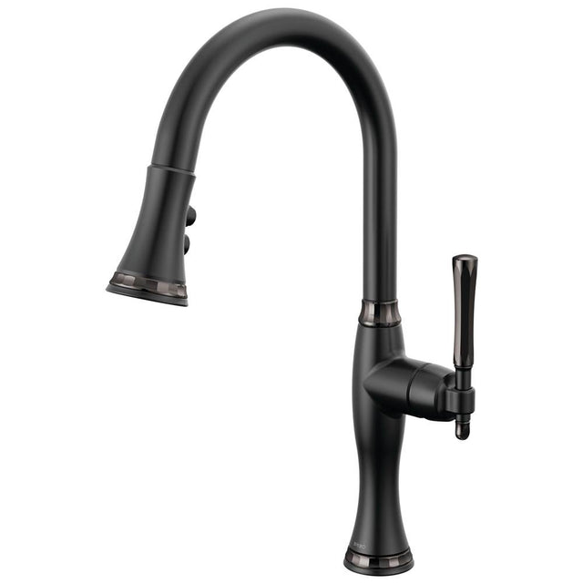 Brizo - The TulhamE Kitchen Collection by Brizo Pull-Down Kitchen Faucet - Matte Black  With  Brilliance Black Onyx
