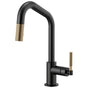 Brizo - Litze Pull-Down Faucet with Angled Spout and Knurled Handle - Matte Black With Luxe Gold