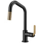 Brizo - Litze Pull-Down Faucet with Angled Spout and Industrial Handle - Matte Black With Luxe Gold