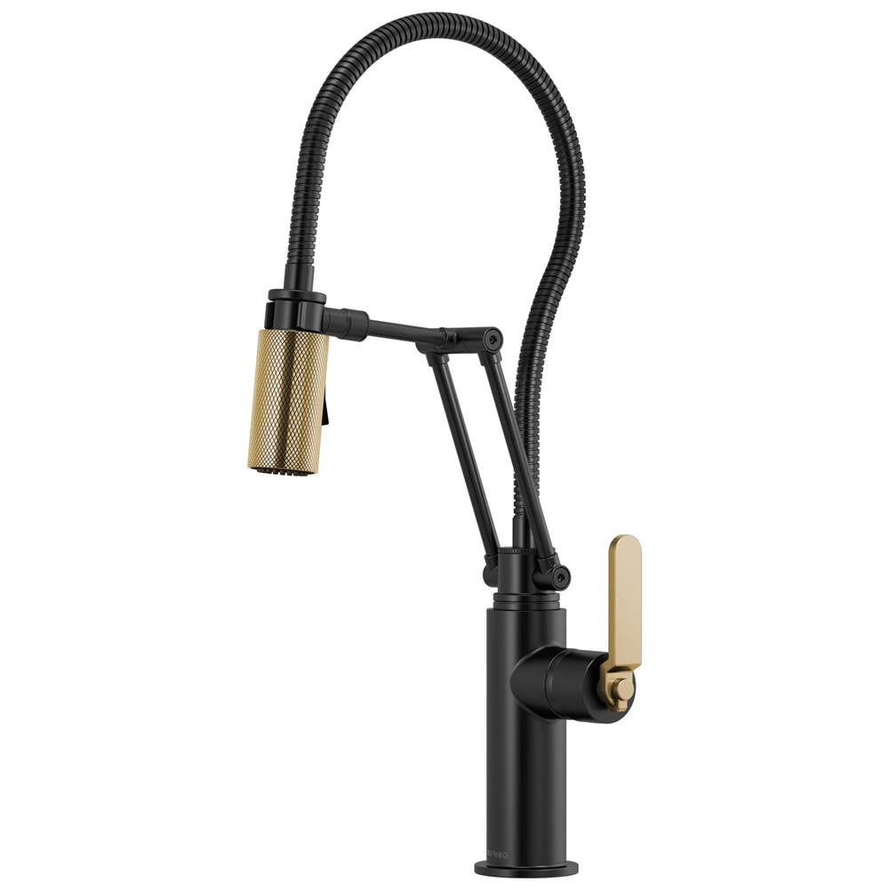 Brizo - Litze Articulating Faucet With Finished Hose - Matte Black With Luxe Gold