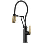 Brizo - Litze Articulating Faucet With Finished Hose - Matte Black With Luxe Gold