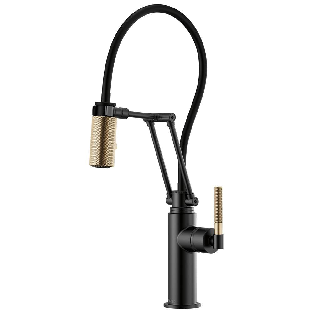 Brizo - Litze Articulating Faucet with Knurled Handle - Matte Black With Luxe Gold