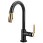 Brizo - Litze Pull-Down Prep Faucet with Arc Spout - Industrial Handle - Matte Black With Luxe Gold