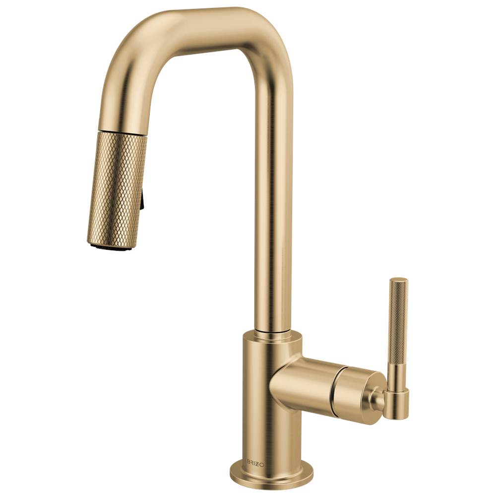 Brizo - Litze Pull-Down Prep Faucet with Square Spout - Knurled Handle - Luxe Gold