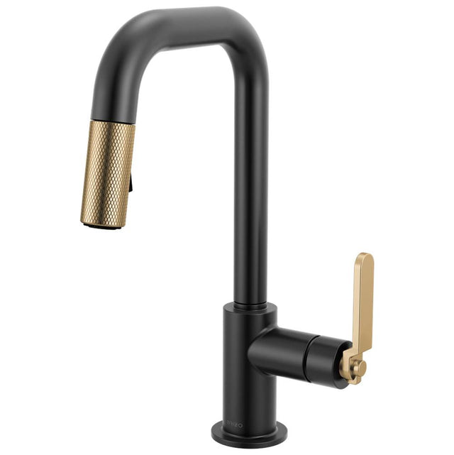 Brizo - Litze Pull-Down Prep Faucet with Square Spout - Industrial Handle - Matte Black With Luxe Gold