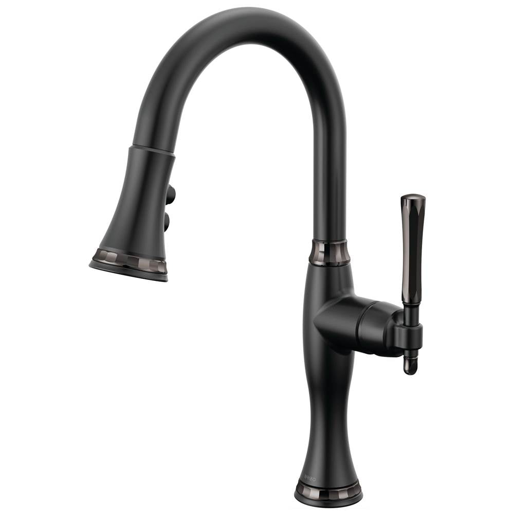 Brizo - The TulhamE Kitchen Collection by Brizo Pull-Down Prep Kitchen Faucet - Matte Black  With  Brilliance Black Onyx