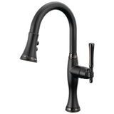 Brizo - The TulhamE Kitchen Collection by Brizo Pull-Down Prep Kitchen Faucet - Matte Black  With  Brilliance Black Onyx