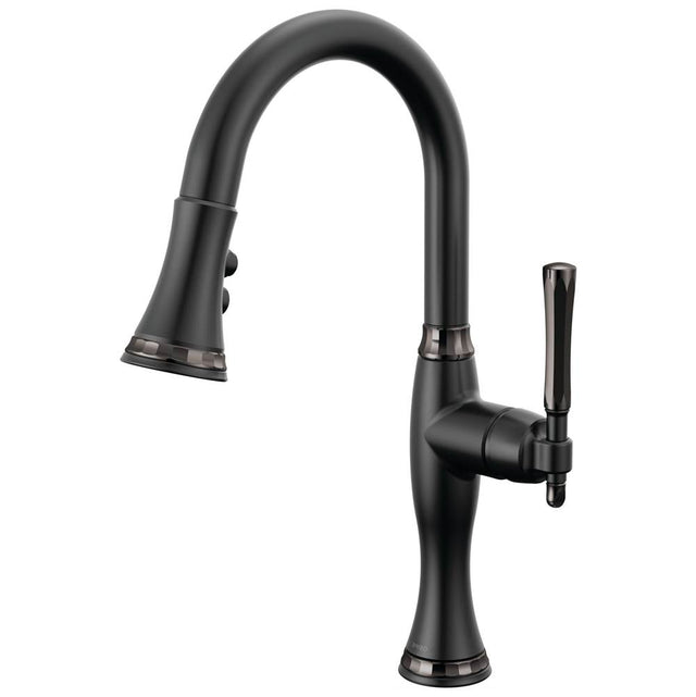 Brizo - The TulhamE Kitchen Collection by Brizo Pull-Down Prep Kitchen Faucet - Matte Black  With  Brilliance Black Onyx