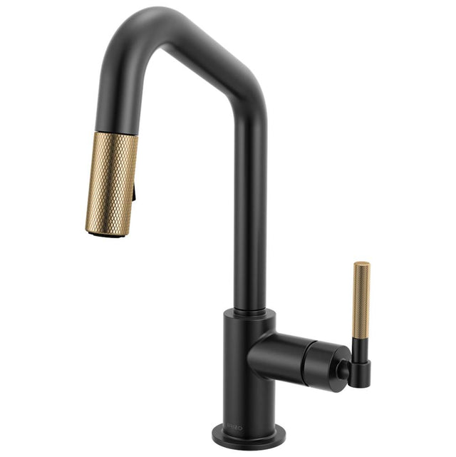Brizo - Litze Pull-Down Prep Faucet with Angle Spout - Knurled Handle - Matte Black With Luxe Gold