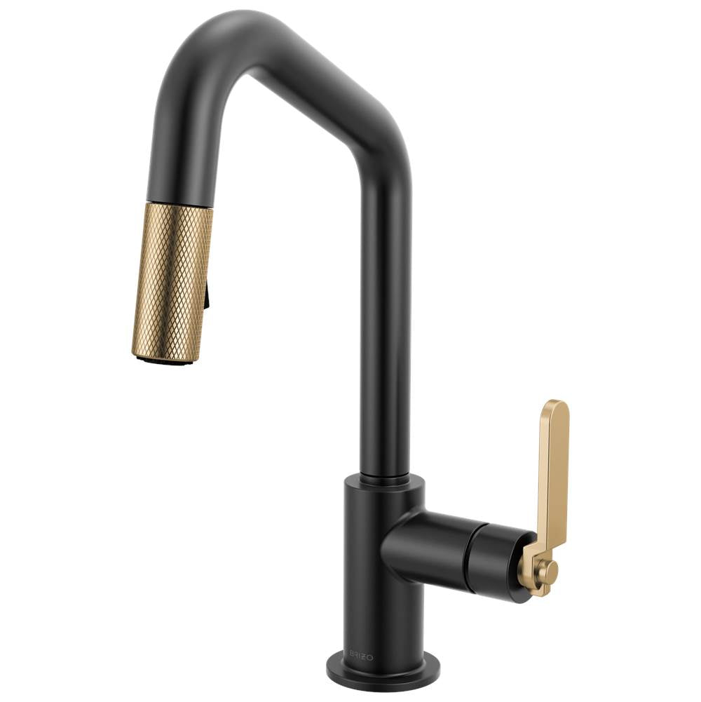 Brizo - Litze Pull-Down Prep Faucet with Angle Spout - Industrial Handle - Matte Black With Luxe Gold