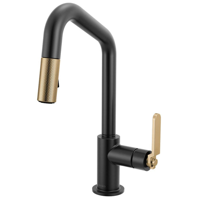 Brizo - Litze Pull-Down Prep Faucet with Angle Spout - Industrial Handle - Matte Black With Luxe Gold