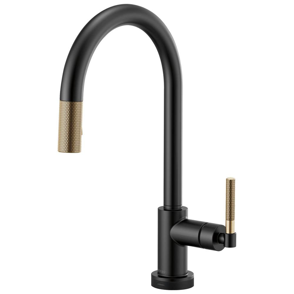 Brizo - Litze SmartTouch Pull-Down Kitchen Faucet with Arc Spout and Knurled Handle - Matte Black With Luxe Gold