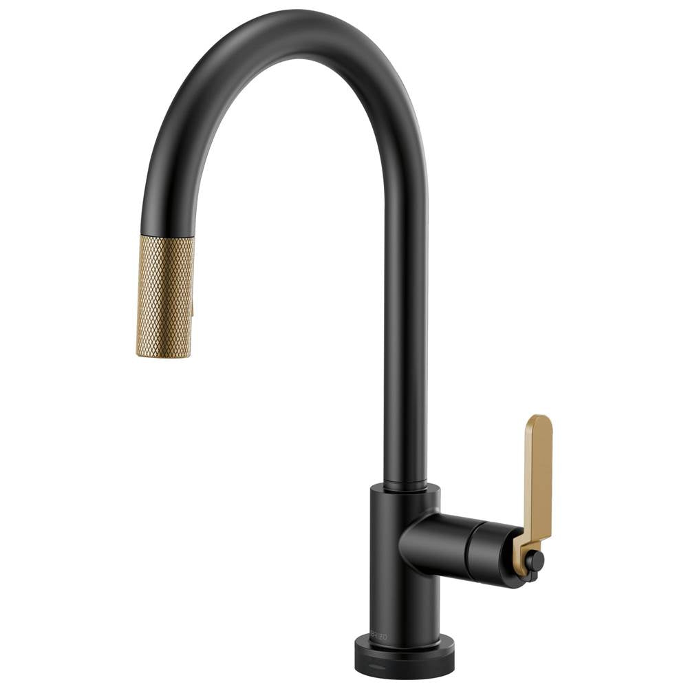 Brizo - Litze SmartTouch Pull-Down Kitchen Faucet with Arc Spout and Industrial Handle - Matte Black With Luxe Gold