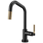 Brizo - Litze SmartTouch Pull-Down Kitchen Faucet with Angled Spout and Knurled Handle - Matte Black With Luxe Gold