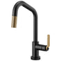 Brizo - Litze SmartTouch Pull-Down Kitchen Faucet with Angled Spout and Industrial Handle - Matte Black With Luxe Gold