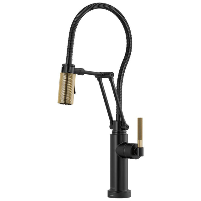 Brizo - Litze SmartTouch Articulating Kitchen Faucet With Finished Hose - Matte Black With Luxe Gold