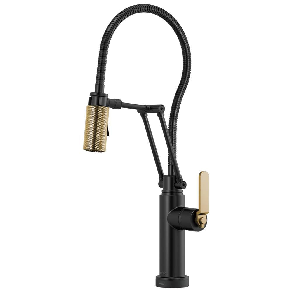 Brizo - Litze SmartTouch Articulating Kitchen Faucet With Finished Hose - Matte Black With Luxe Gold