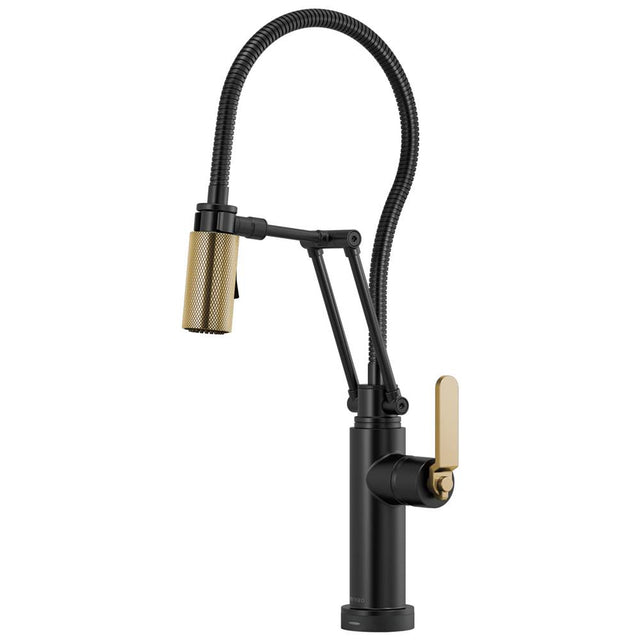 Brizo - Litze SmartTouch Articulating Kitchen Faucet With Finished Hose - Matte Black With Luxe Gold