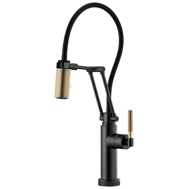 Brizo - Litze SmartTouch Articulating Kitchen Faucet with Knurled Handle - Matte Black With Luxe Gold