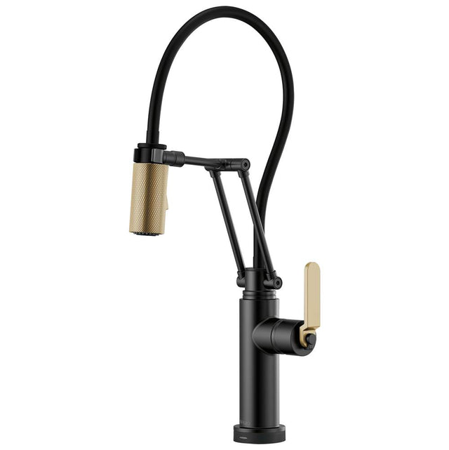 Brizo - Litze SmartTouch Articulating Kitchen Faucet with Industrial Handle - Matte Black With Luxe Gold