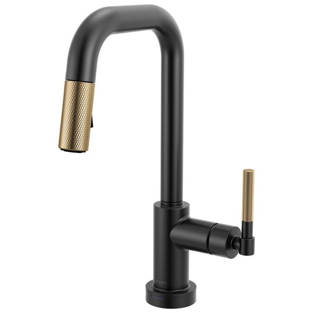 Brizo - Litze Smarttouch Pull-Down Prep Faucet with Square Spout - Knurled Handle - Matte Black With Luxe Gold