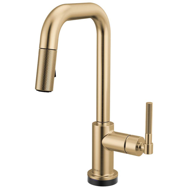 Brizo - Litze Smarttouch Pull-Down Prep Faucet with Square Spout - Knurled Handle - Luxe Gold
