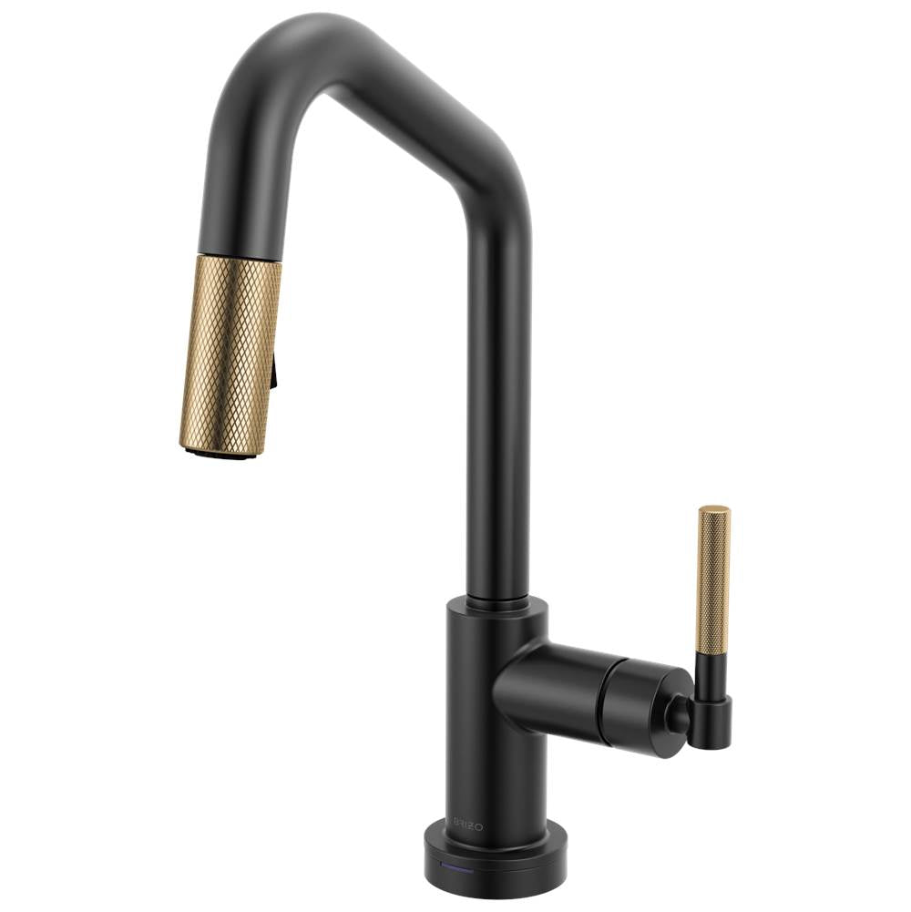 Brizo - Litze Smarttouch Pull-Down Prep Faucet with Angle Spout - Knurled Handle - Matte Black With Luxe Gold