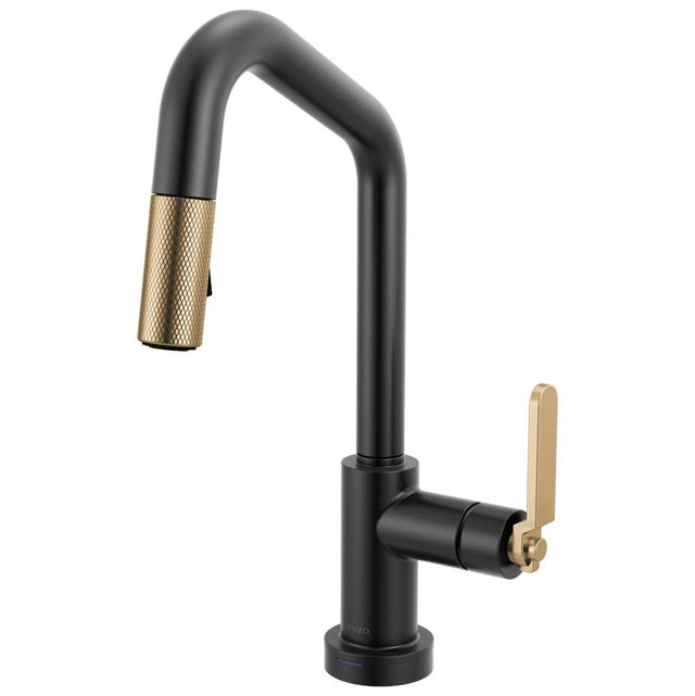 Brizo - Litze Smarttouch Pull-Down Prep Faucet with Angle Spout - Industrial Handle - Matte Black With Luxe Gold