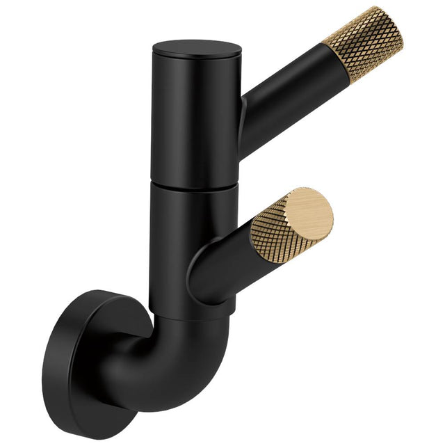 Brizo - Litze Rotating Double Robe Hook With Knurling - Matte Black With Luxe Gold