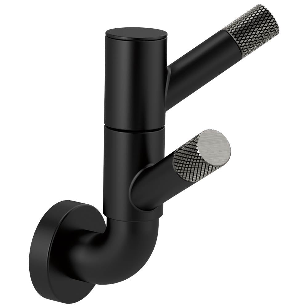 Brizo - Litze Rotating Double Robe Hook With Knurling - Matte Black With Luxe Steel