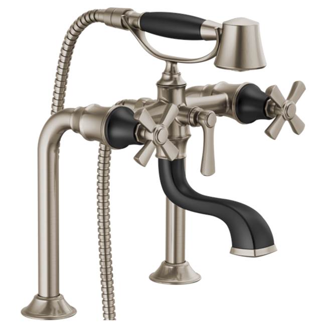 Brizo - Rook Two-Handle Tub Filler Trim Kit with Cross Handles - Luxe Nickel   With Matte Black