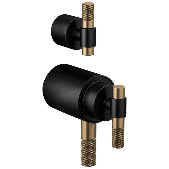 Brizo - Litze Tempassure Thermostatic Valve With Diverter Trim Handle Kit - T-Lever - Matte Black With Luxe Gold