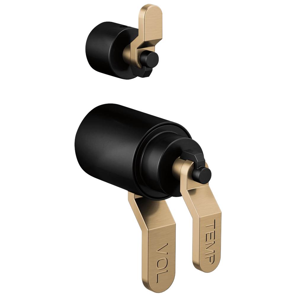 Brizo - Litze Tempassure Thermostatic Valve With Diverter Trim Handle Kit - Industrial Lever - Matte Black With Luxe Gold