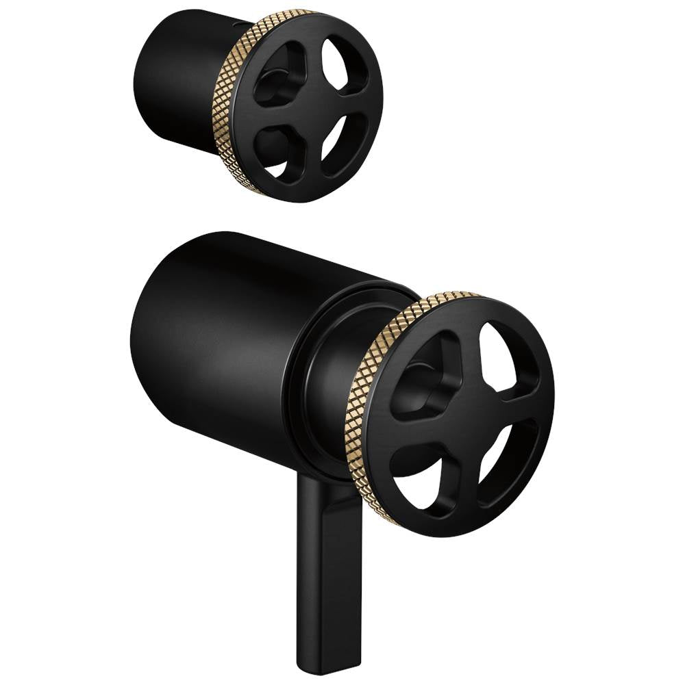 Brizo - Litze Tempassure Thermostatic Valve With Diverter Trim Handle Kit - Wheel - Matte Black With Luxe Gold