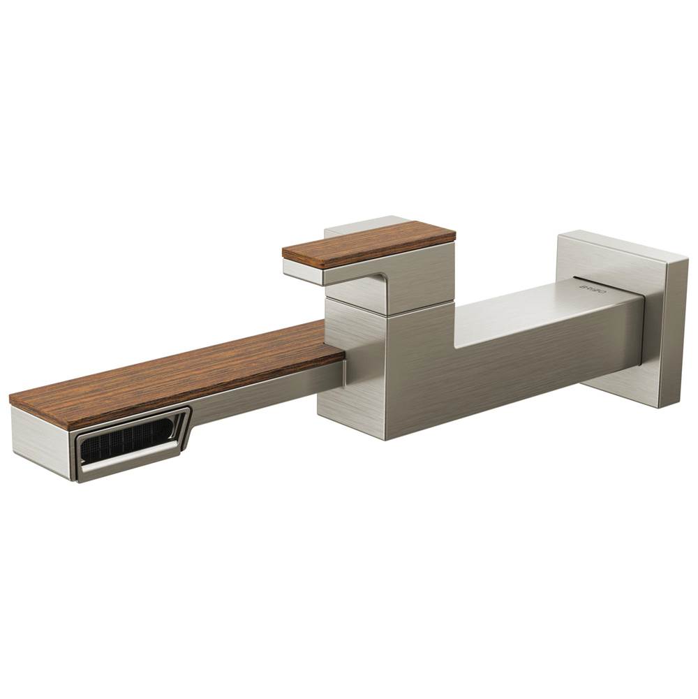 Brizo - Frank Lloyd Wright Single-Handle Wall Mount Lavatory Faucet 1.2 GPM - Luxe Nickel  With  Teak Wood