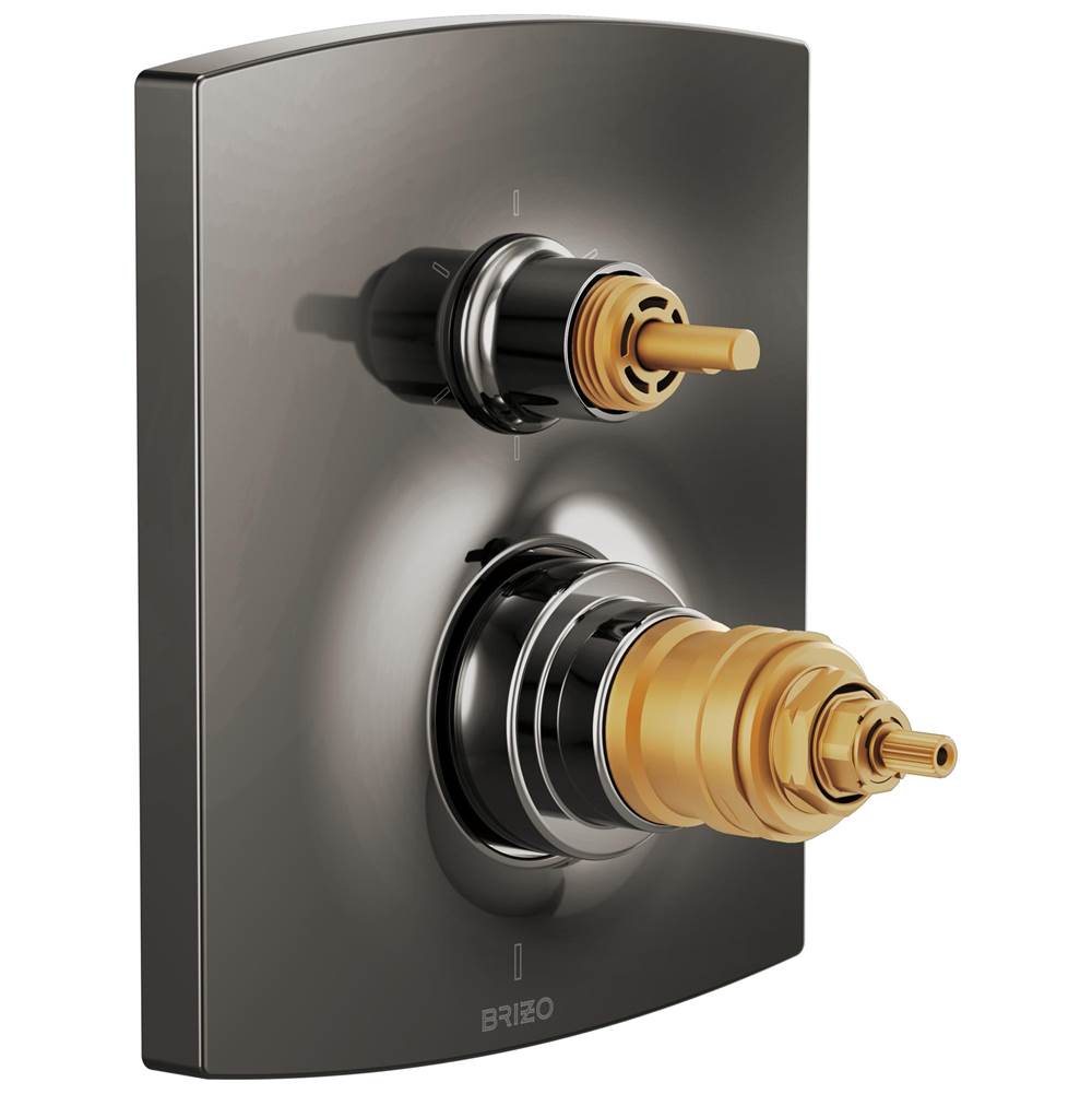 Brizo - Kintsu TempAssure Thermostatic Valve with Integrated 6-Function Diverter Trim - Less Handles - Brilliance Black Onyx