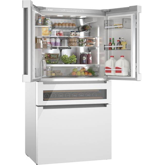 800 Series 36''  French Door Bottom Mount Refrigerator, Refreshment Center, Glass over White