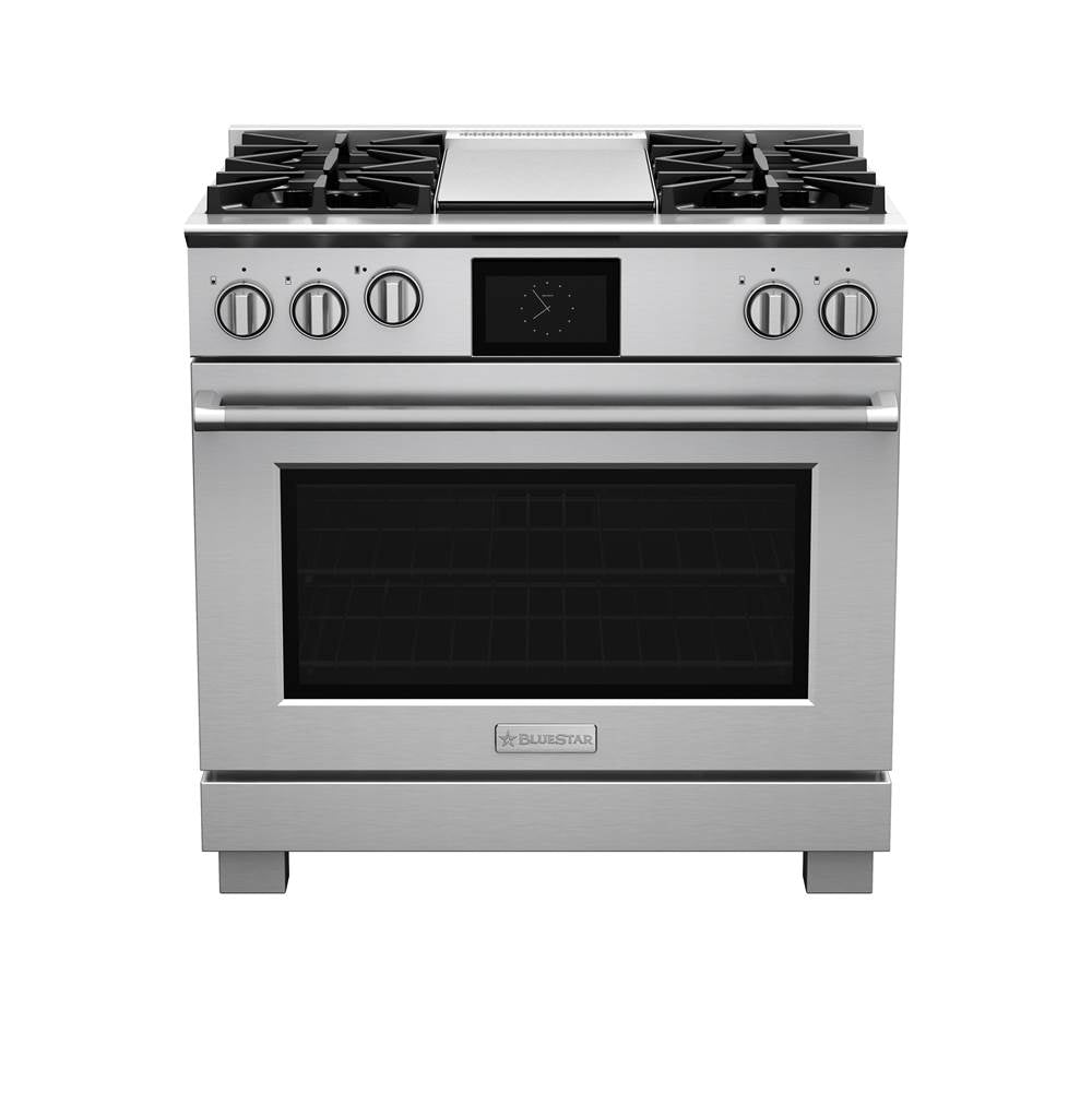 BlueStar - 36'' Dual Fuel Range (4) Burners With 12'' Griddle - Standard RAL Semi Gloss Paint