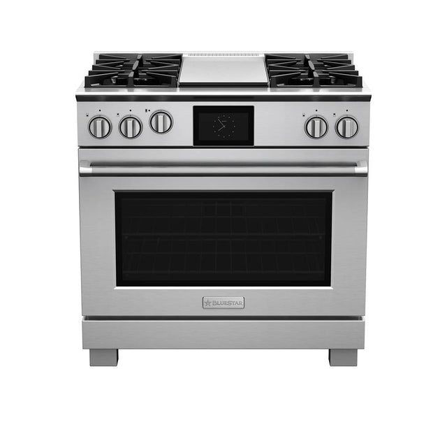 BlueStar - 36'' Dual Fuel Range (4) Burners With 12'' Griddle - Standard RAL Semi Gloss Paint